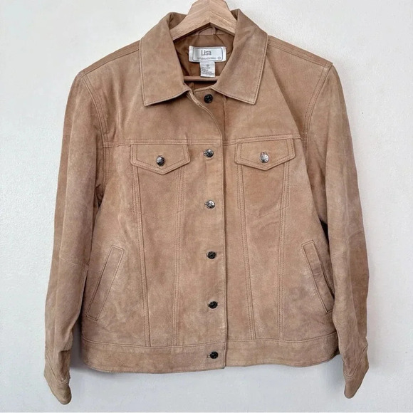 Lisa International Womens Medium Suede Tan  Button Jacket - Picture 3 of 15